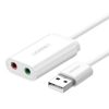 UGREEN USB külső hangkártya, 2 x 3.5mm Jack aljzat, 15cm kábellel, fehér