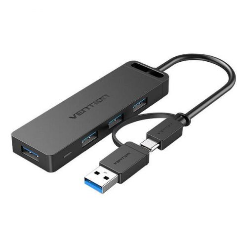 Vention CHTBB 2in1 USB-A/USB Type-C - 4 x USB-A adapter, fekete