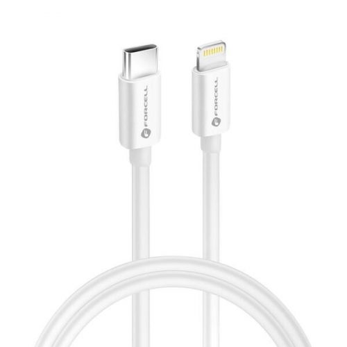 Forcell USB Type-C - Lightning kábel, 1m, 3A, PD30W, MFI engedélyes, fehér