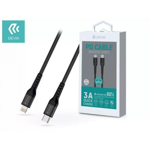 Devia Gracious USB Type-C - Lightning kábel, 1.5m, 3A, 20W, fekete