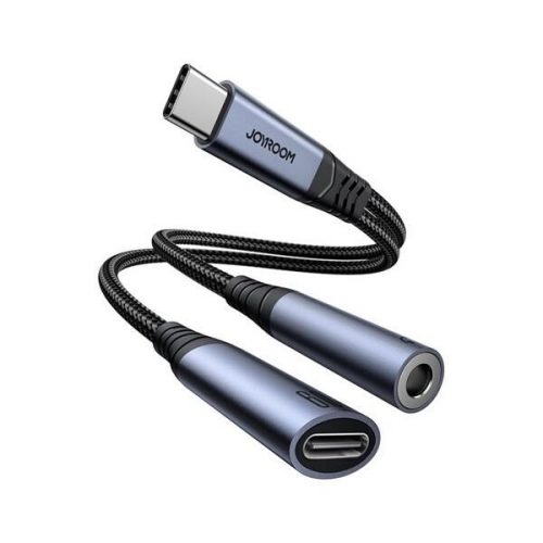 JOYROOM adapter kábel 2in1 USB Type-C csatlakozó - 3.5mm Jack aljzat + USB Type-C, DAC, fekete